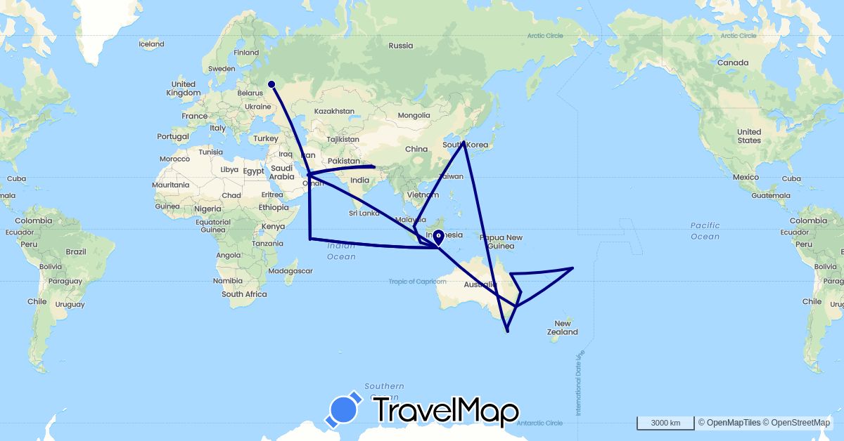 TravelMap itinerary: driving in United Arab Emirates, Australia, Fiji, Indonesia, South Korea, Nepal, Russia, Seychelles, Singapore (Africa, Asia, Europe, Oceania)